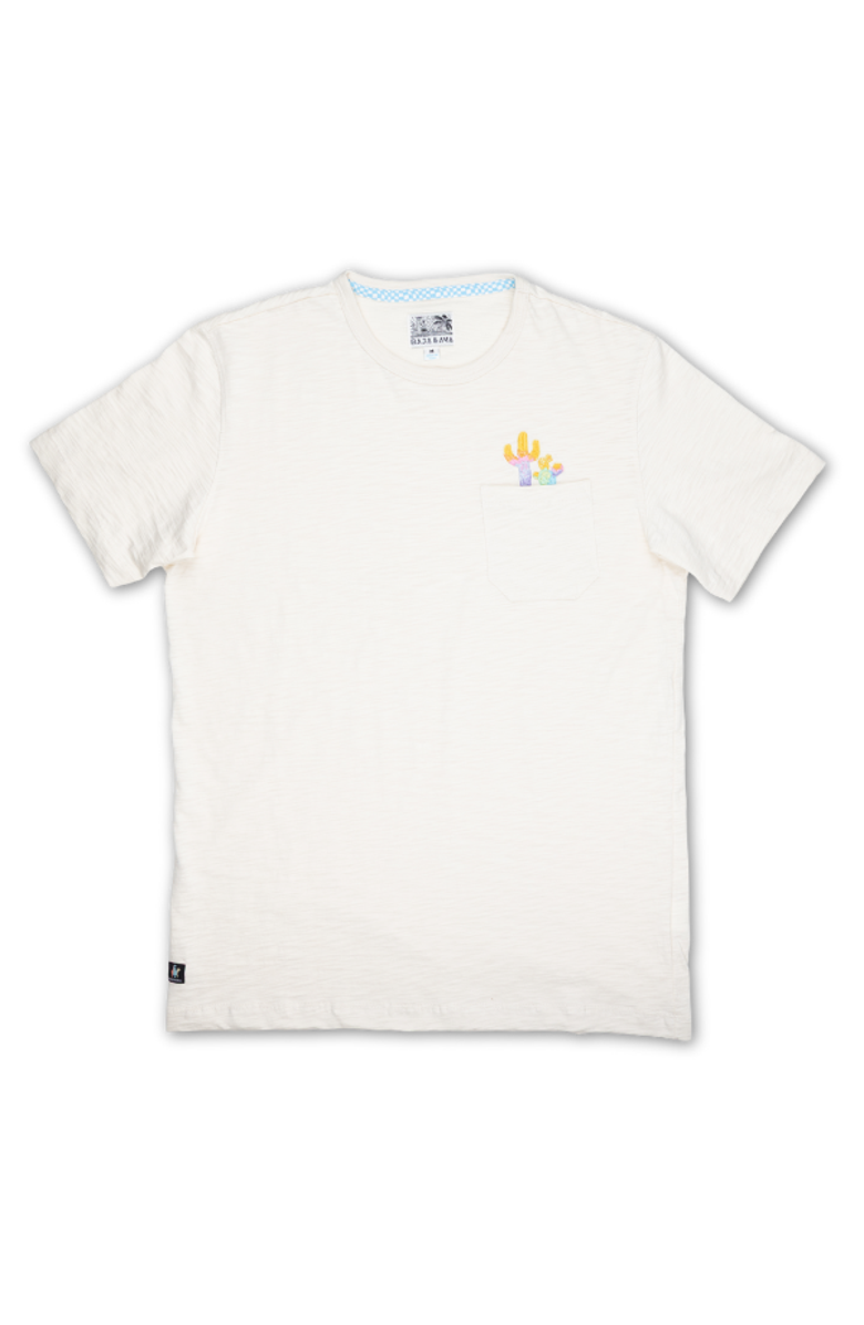 Baja Llama Colorful Cactus - Slub Pima Pocket Tee, Main, color, Cream