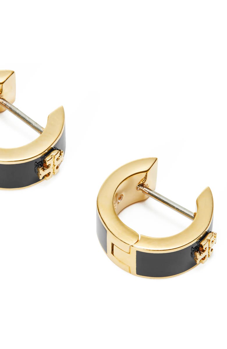 Tory Burch Icon Huggie Earrings, Alternate, color, Tory Gold / Black