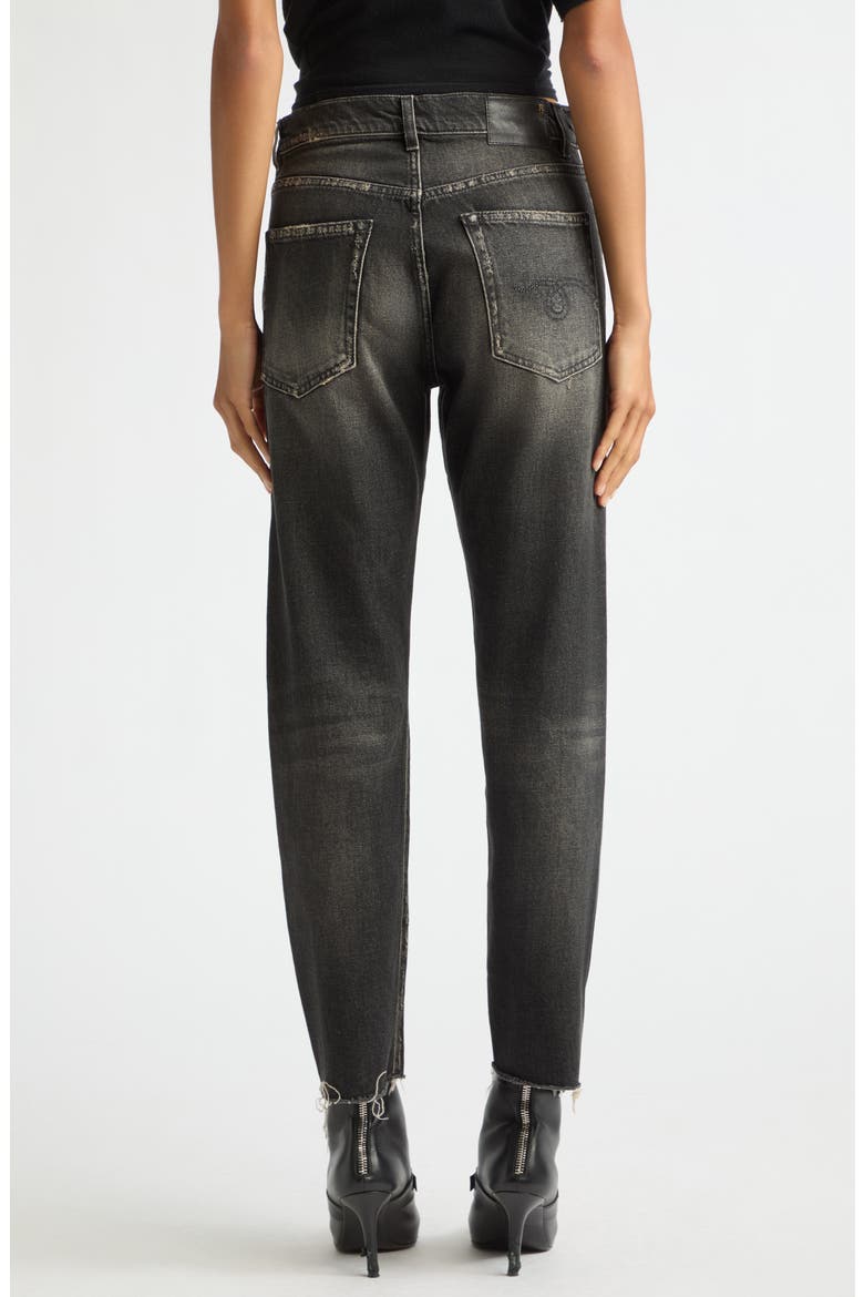 Distressed Fray Hem Stretch Boyfriend Jeans, Alternate, color, ABBEY BLACK