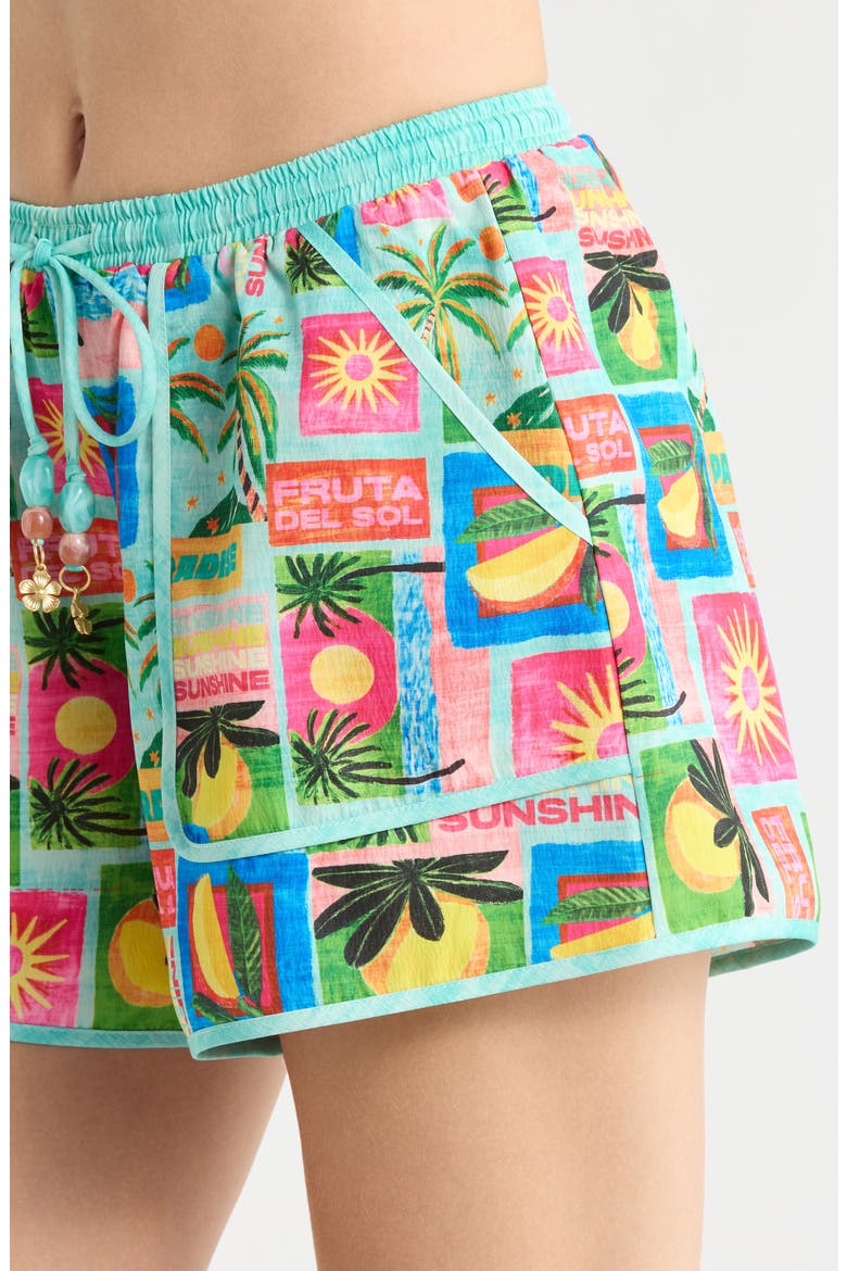 Essentials Print Cover-Up Shorts, Alternate, color, OCEAN HONEY