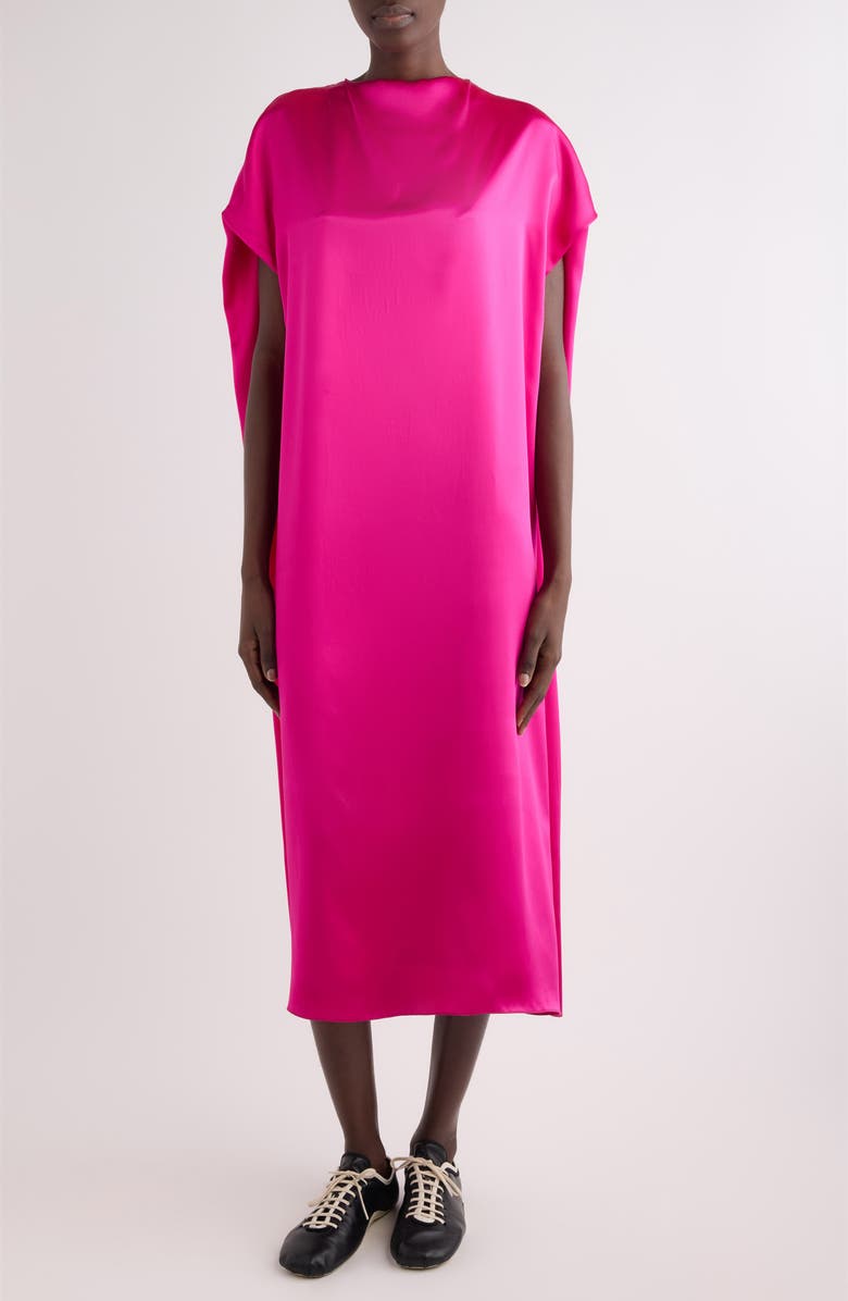 Dries Van Noten Silk Satin Cape Dress, Main, color, Fuchsia
