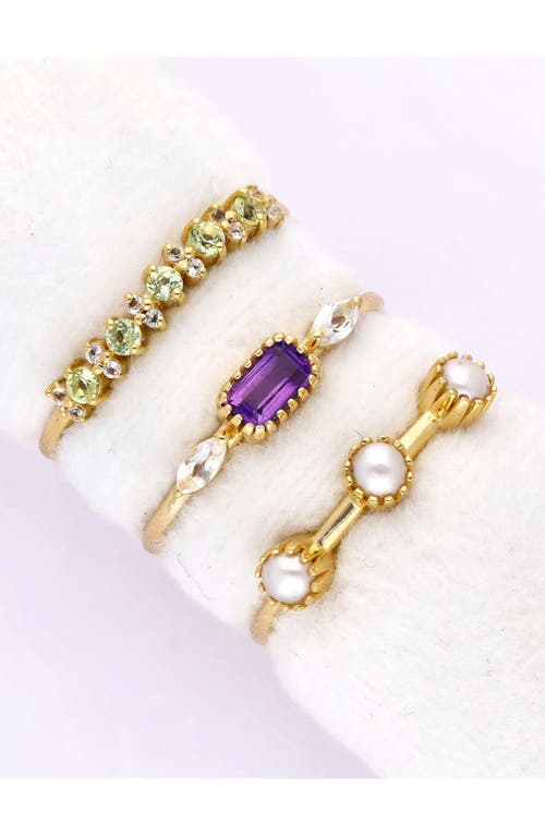 Ys Gems Amethyst, Peridot & Freshwater Pearl Ring Set In Purple