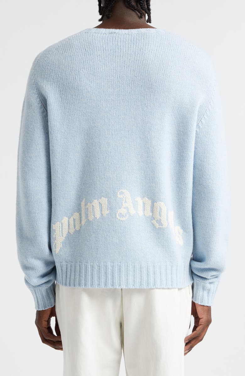 Palm Angels Embroidered Curved Logo Wool Blend Sweater, Alternate, color, 