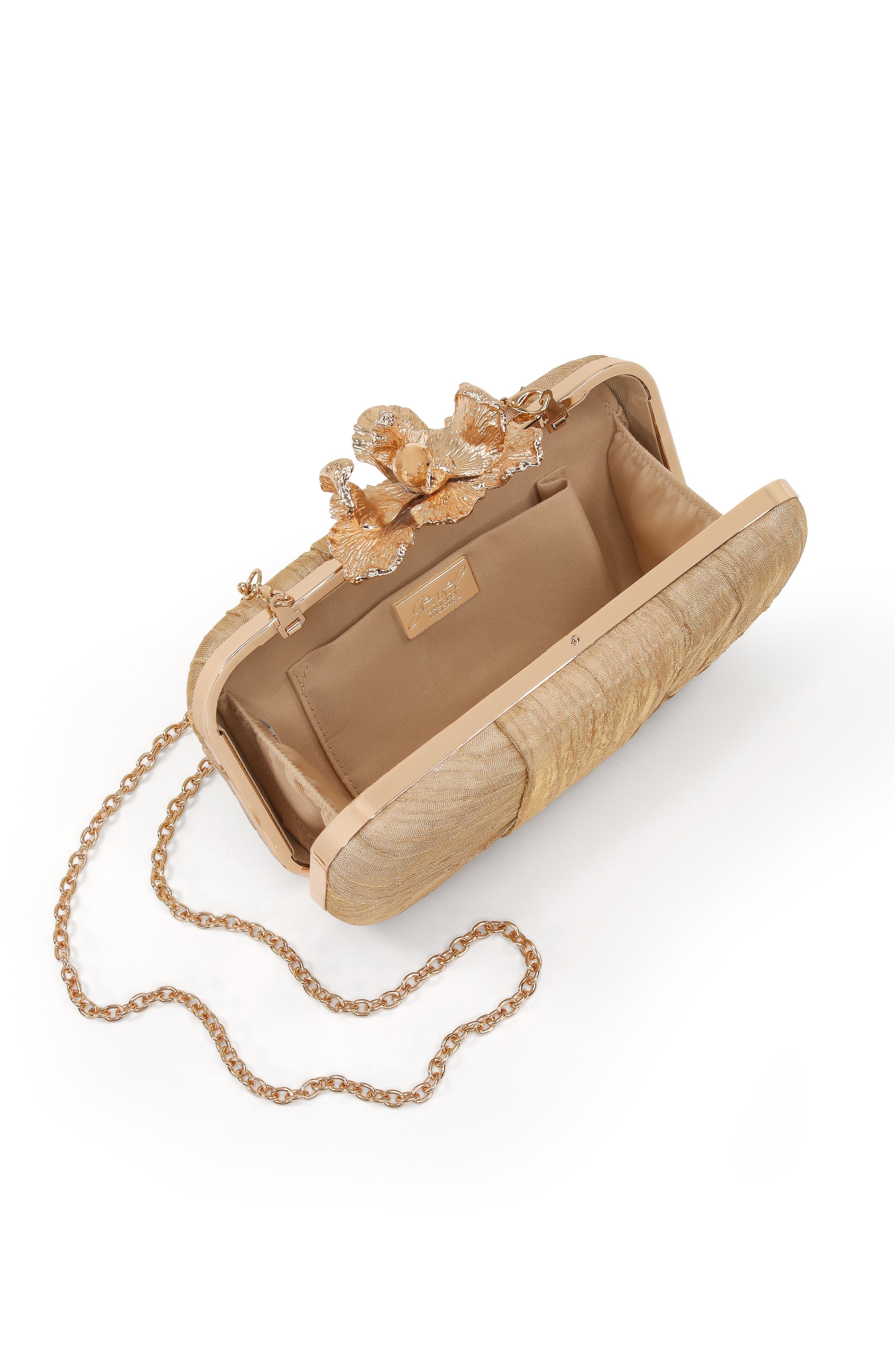 Jewel Badgley Mischka Leilani Gold Lame' Gusset Minaudiere, Alternate, color, Gold