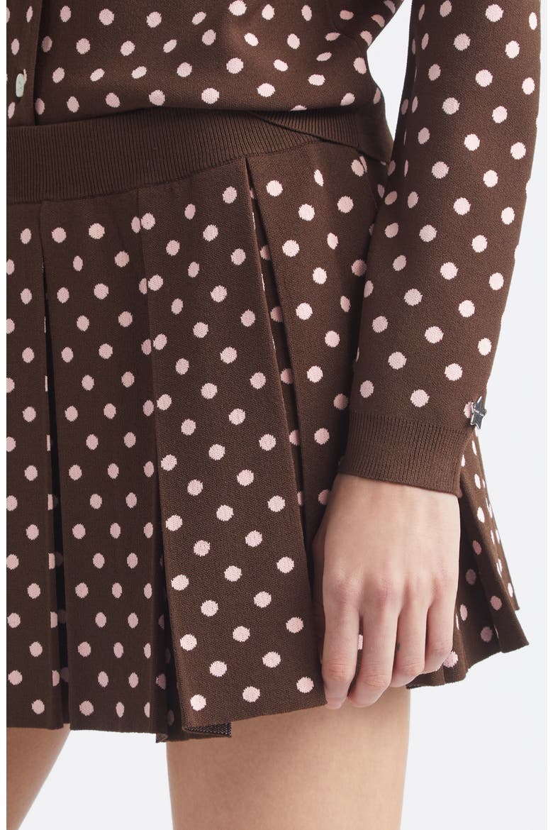 Ermine Pleated Dot Jacquard Miniskirt, Alternate, color, BROWN MULTI