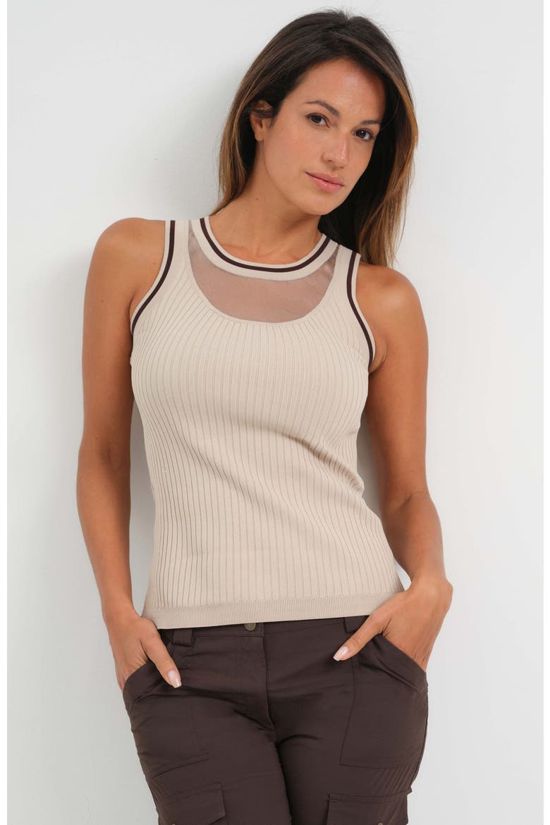 Gio Mixed-Stitch Rib Sweater Top, Alternate, color, Champagne/Espresso