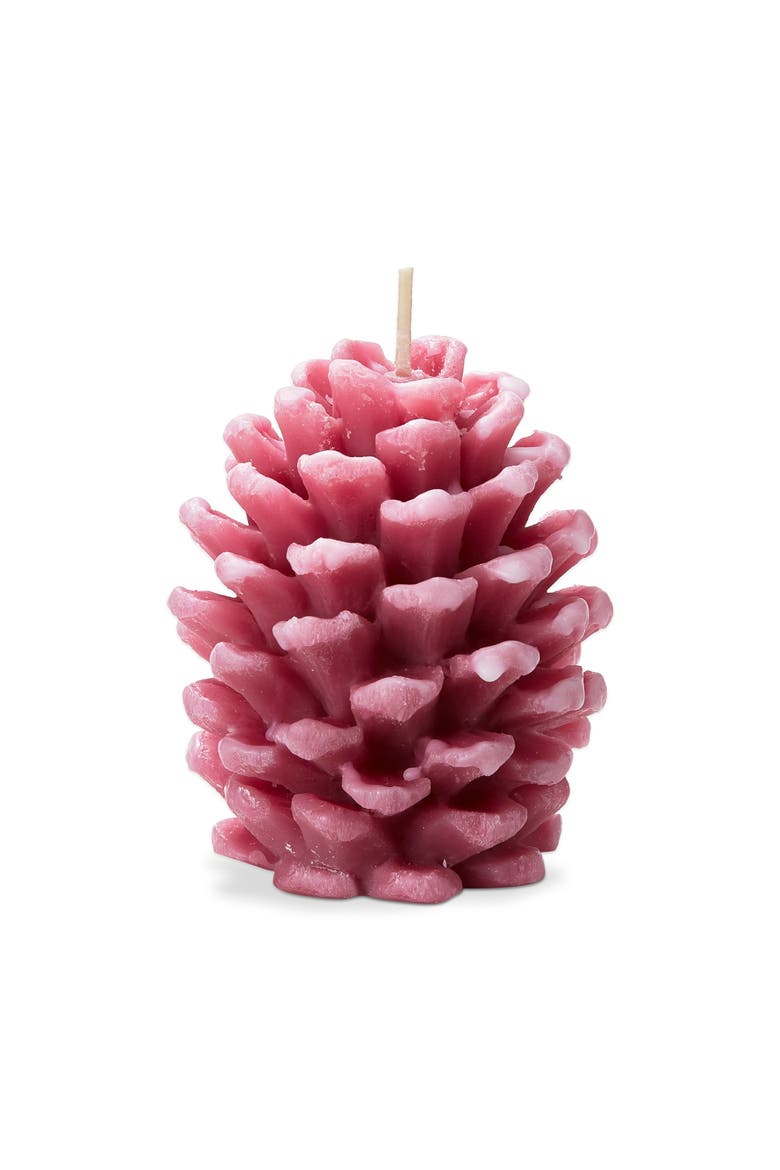 Frosted Pine Cone Pink Candle Sculpted Paraffin Wax, Main, color, Pink