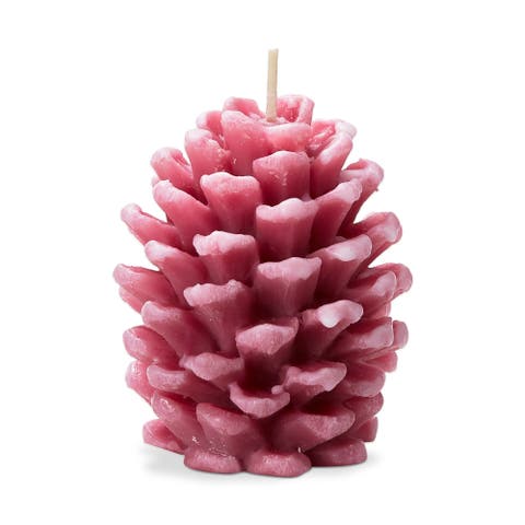 Frosted Pine Cone Pink Candle Sculpted Paraffin Wax