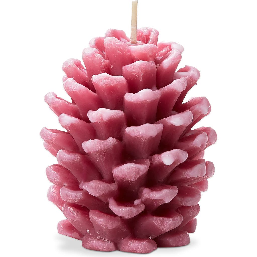 Tag Frosted Pine Cone Pink Candle Sculpted Paraffin Wax In Pink