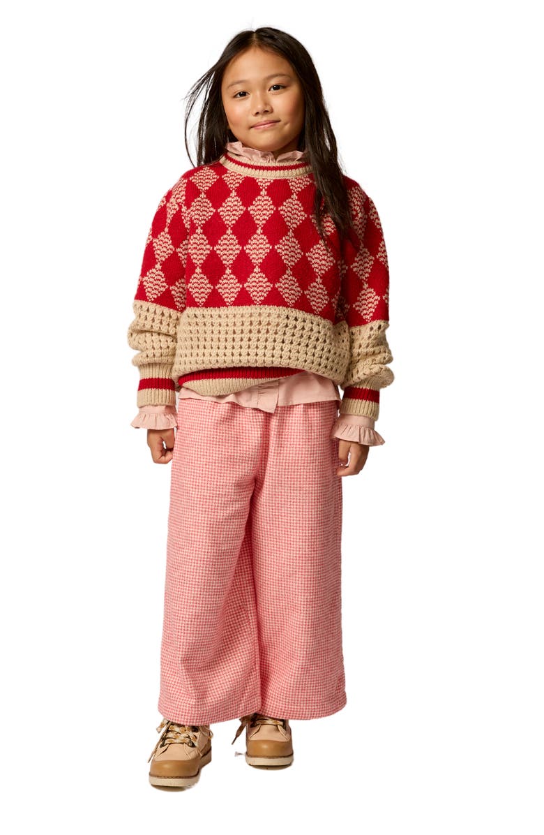 The Sunday Collective Kids' Diamond Pattern Mixed Stitch Crewneck Sweater, Alternate, color, 