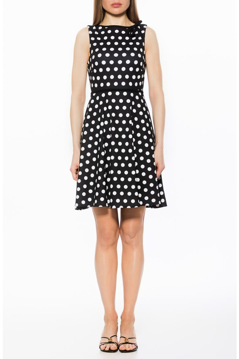 Ida Fit and Flare Sleeveless Dress, Main, color, BLACK WHITE POLKA DOTS