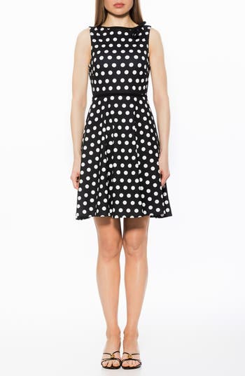 Alexia Admor Ida Fit And Flare Sleeveless Dress In Black White Polka Dots