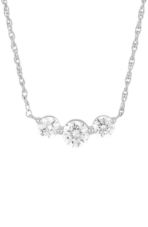 10K White Gold Round Lab Grown Diamond Trio Pendant Necklace