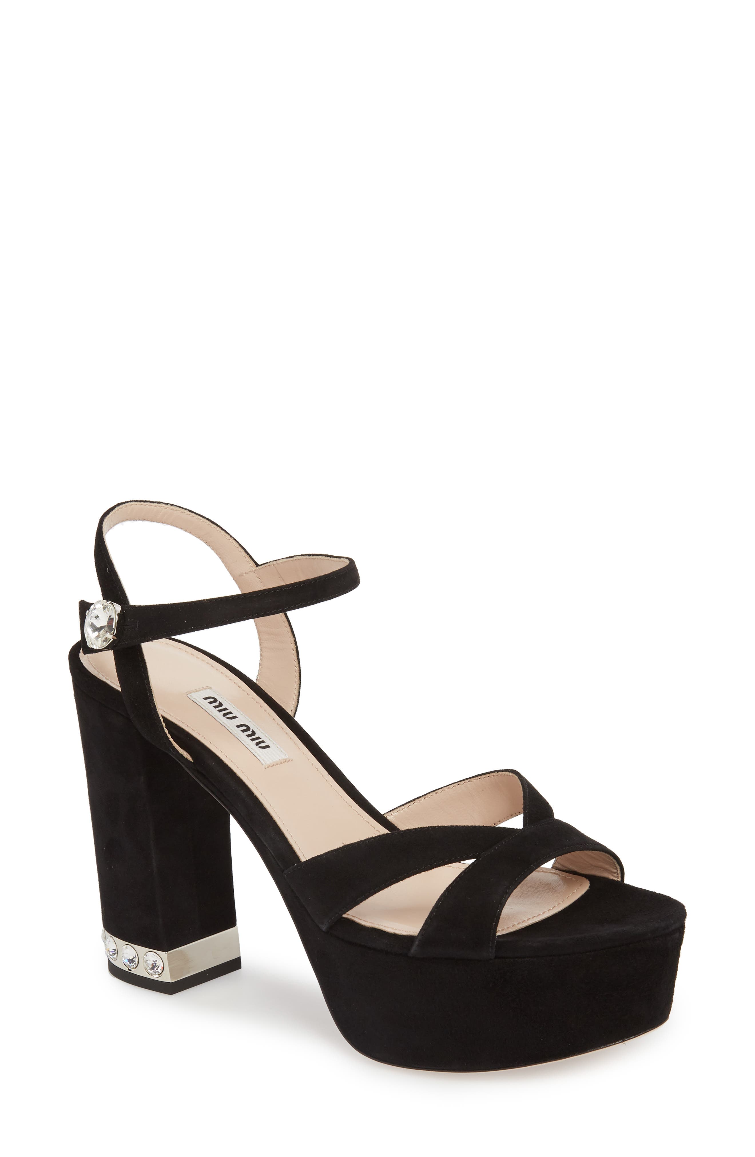 Miu Miu Jeweled Heel Platform Sandal, Main, color, 