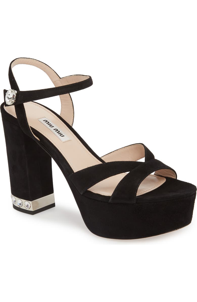 Miu Miu Jeweled Heel Platform Sandal, Main, color,