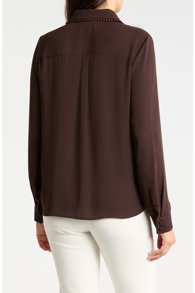 Lace Trim Button-Up Shirt, Alternate, color, DK CHOCOLATE