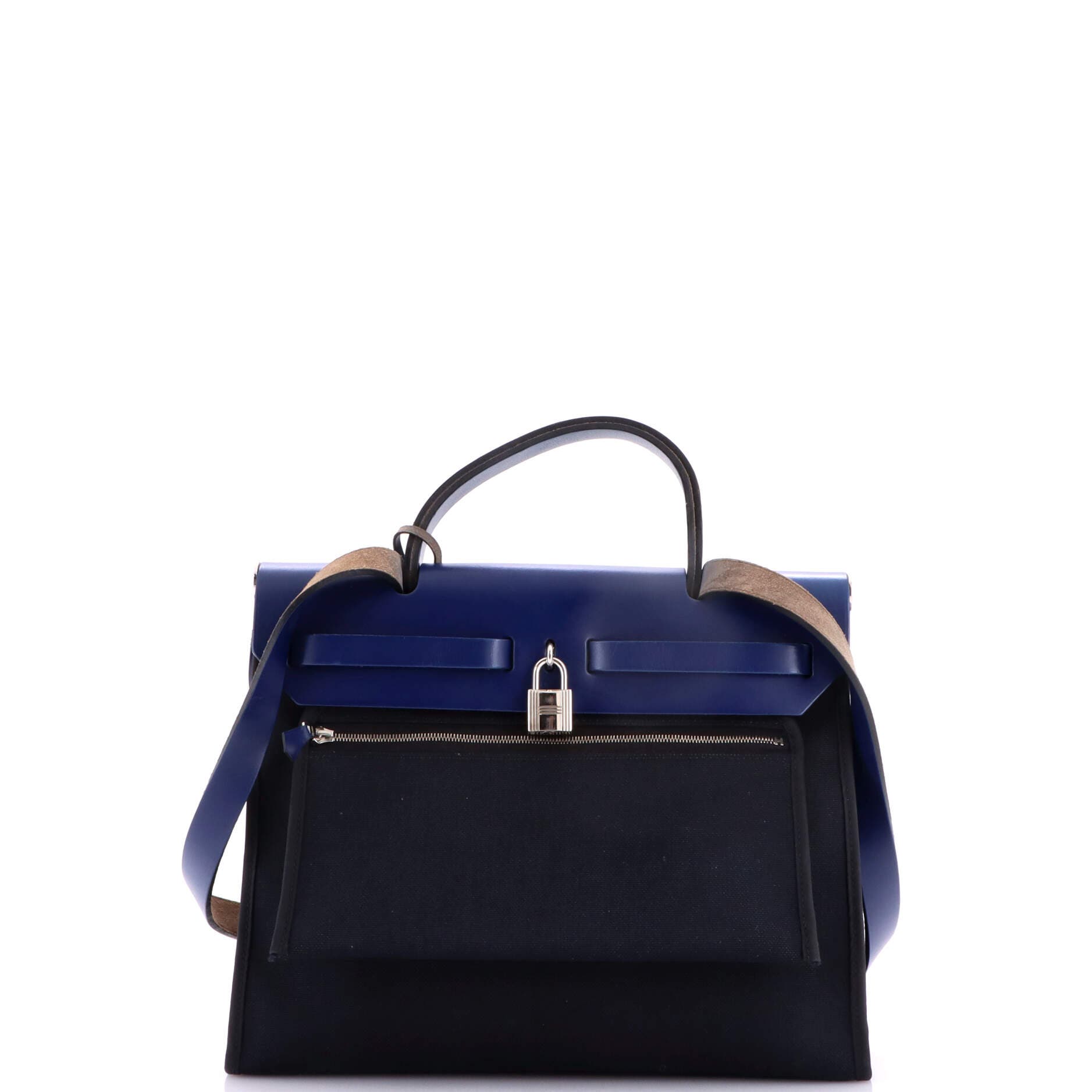 Pre-Owned Hermes Herbag Zip Leather and Toile 31, Alternate, color, Noir