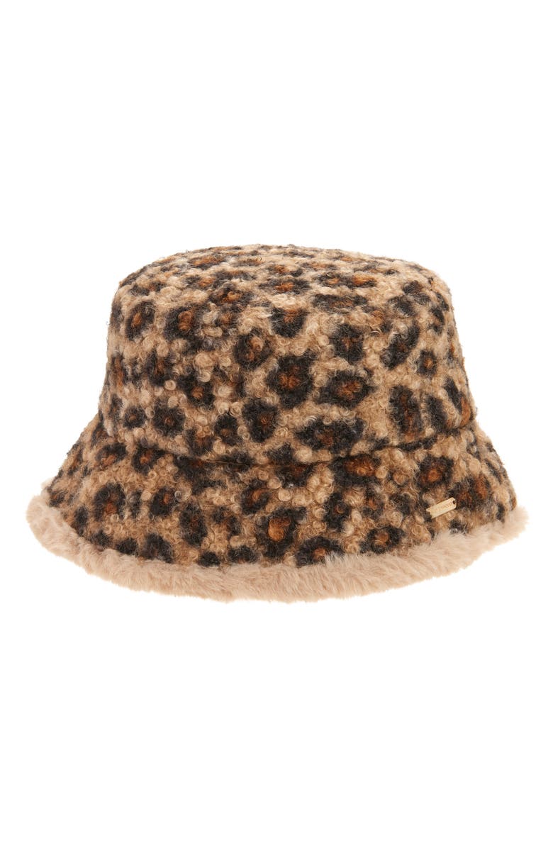 Steve Madden H-Alexia Leopard Faux Fur Bucket Hat, Main, color, Russet