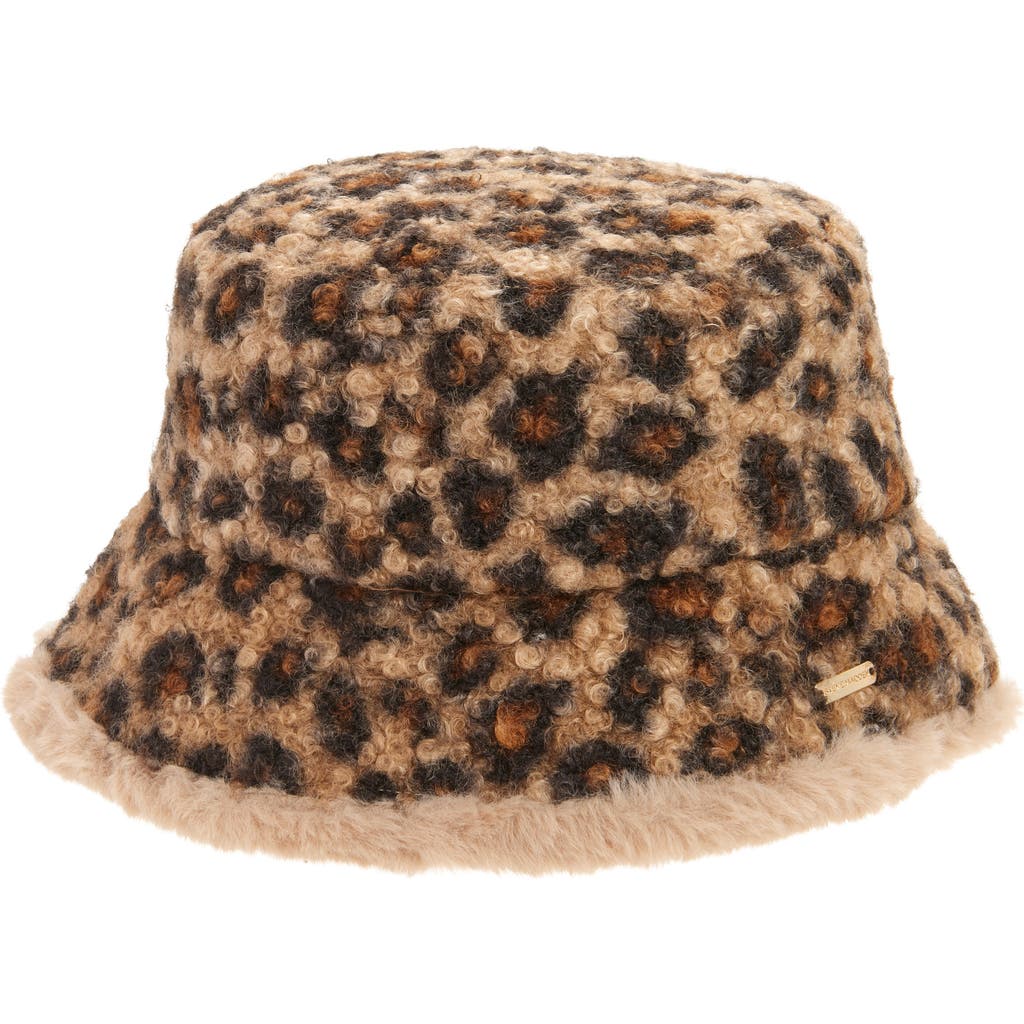 Steve Madden H-alexia Leopard Faux Fur Bucket Hat In Brown