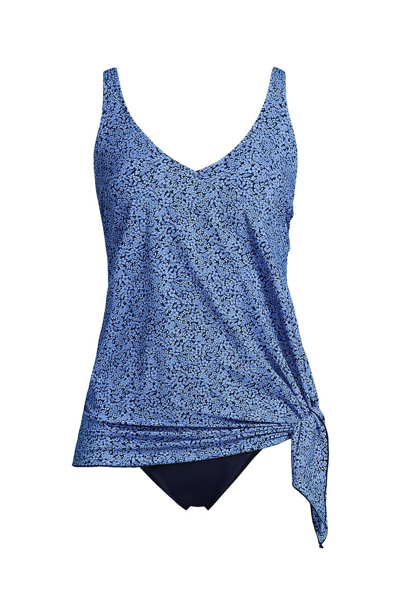 Lands' End Slender Suit Fauxkini One Piece Swimsuit, Alternate, color, Cloud Blue/Navy Ditsy Lilies