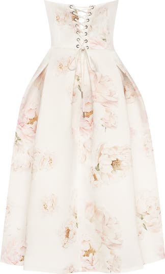 Strapless Midi Corset Dress With A Floral Print