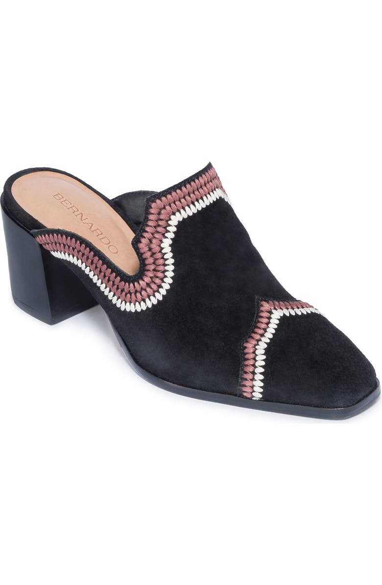 Bernardo Footwear Brooklyn Embroidered Mule, Main, color, Black Split Suede