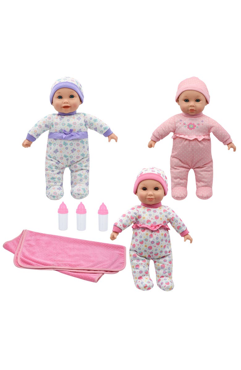 Cuddle Kids 14" Triplets Dolls with Large Blanket 
3 Bottles, Ages 2+, Main, color, Multicolored