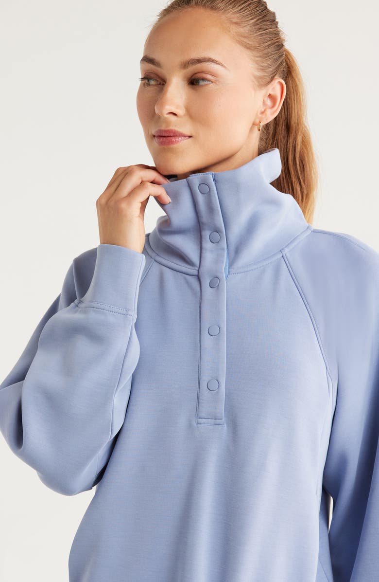 Zella Ultrasoft Snap Funnel Neck Sweatshirt, Alternate, color, Blue Tempest