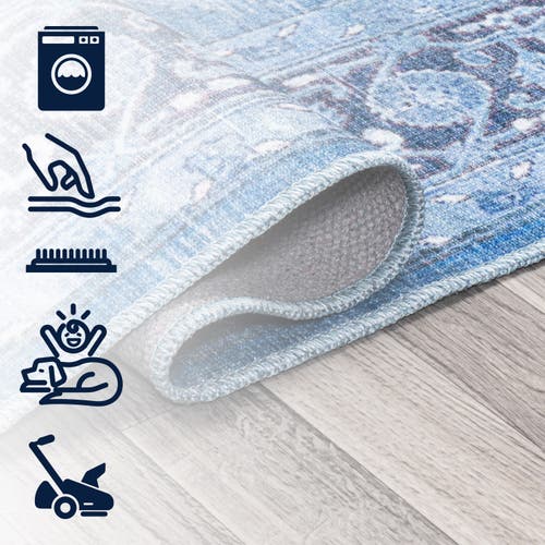 Jonathan Y Maris Ornate Medallion Machine-washable Round Area Rug In Blue/navy