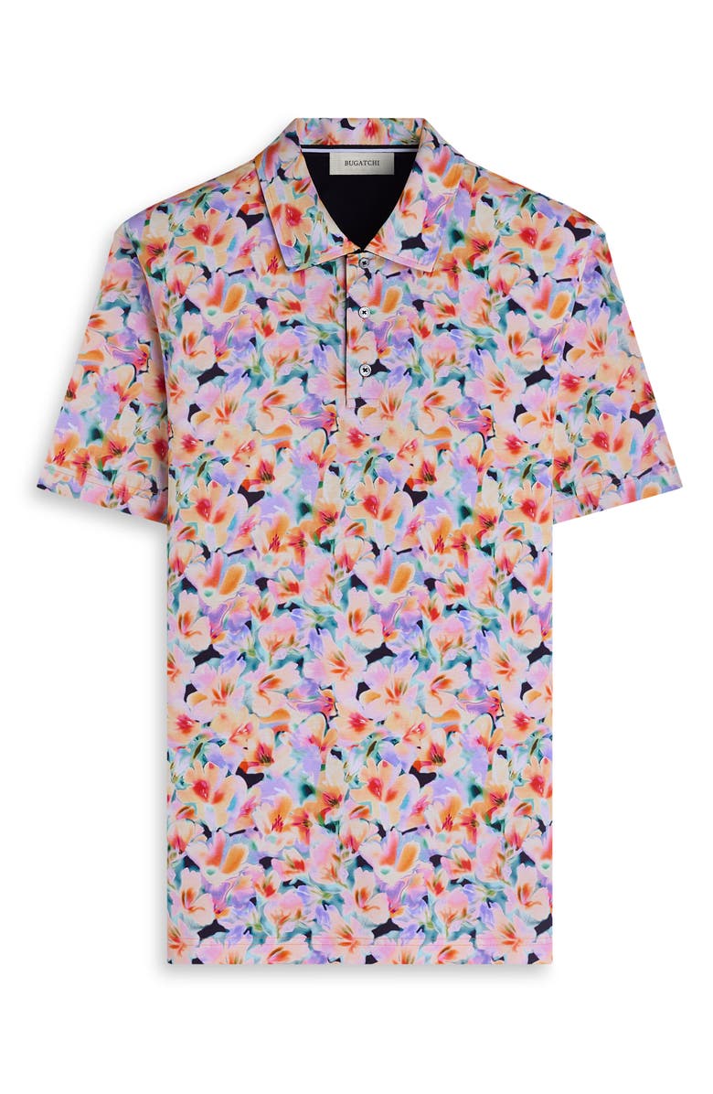 Bugatchi Hendrix Floral Pima Cotton Polo, Alternate, color, Peach