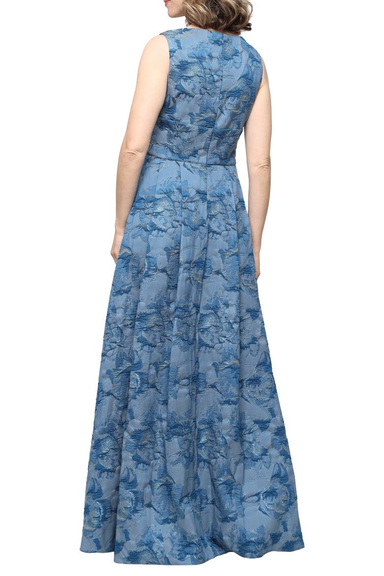 Metallic Floral Jacquard Sleeveles A-Line Gown, Alternate, color, VINTAGE BLUE