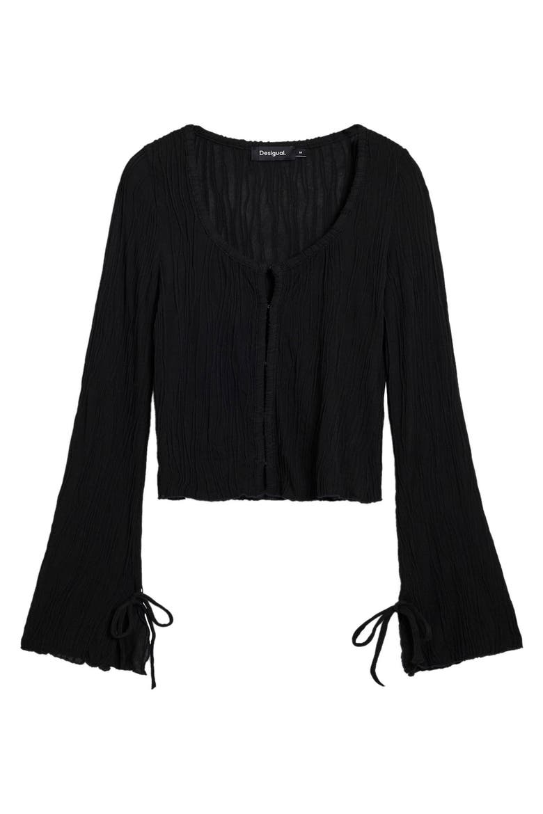 Tie Sleeve Rib Top, Alternate, color, BLACK