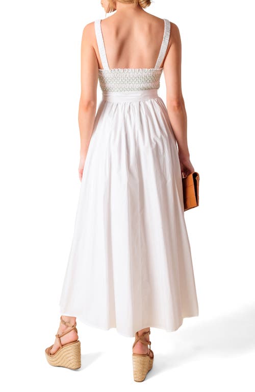 Flying Tomato Color Smocked Cotton Maxi Dress In White