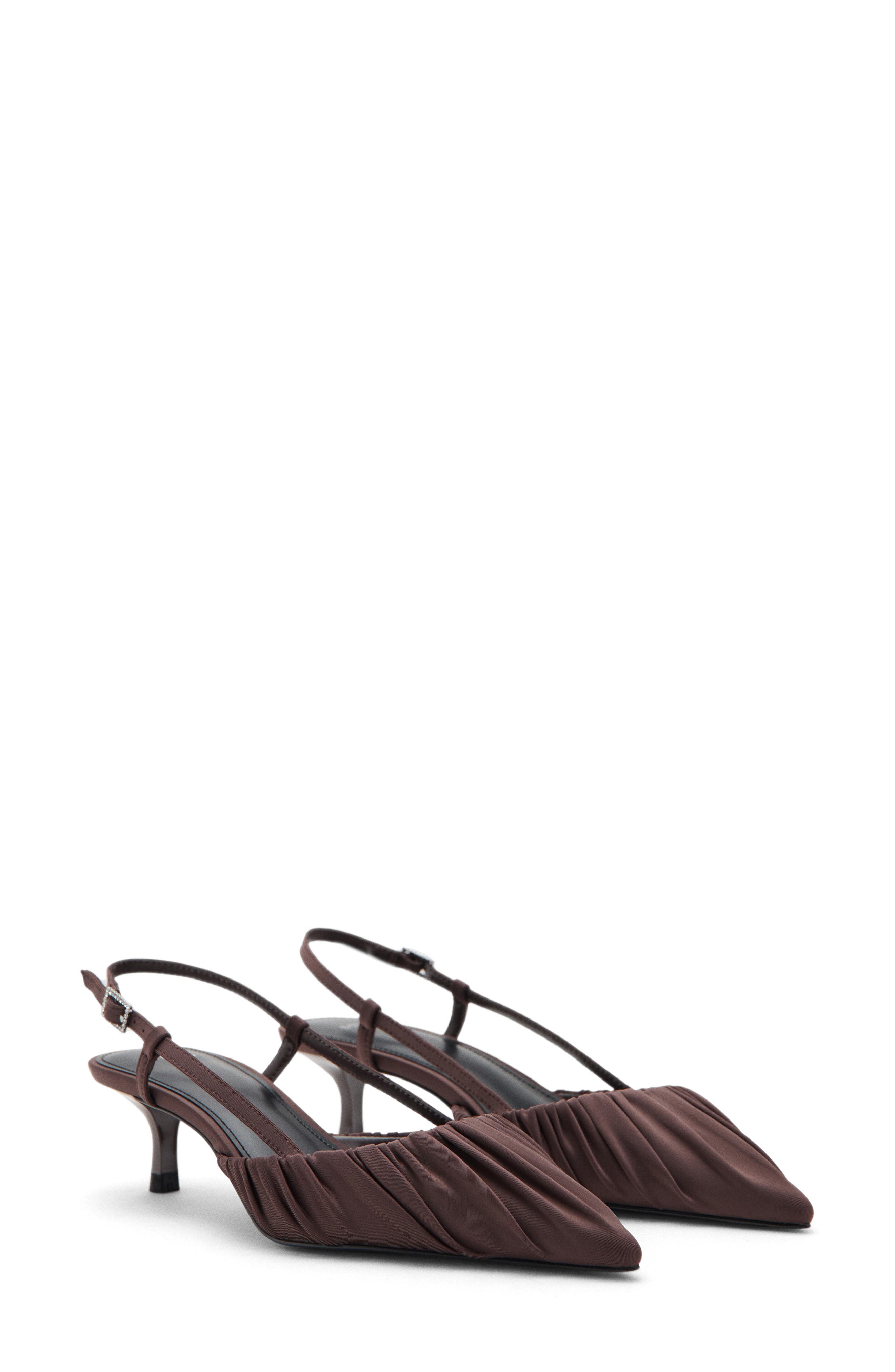 MANGO Ruched Slingback Kitten Heel, Main, color, Chocolate