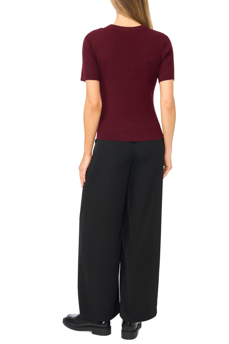 Button Shoulder Rib Short Sleeve Sweater, Alternate, color, RICH BURGUNDY