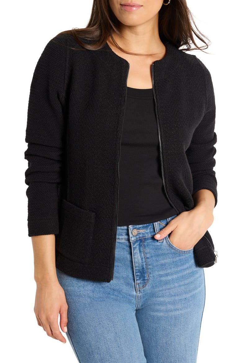 Knit & Woven Zip Front Jacket, Main, color, BLACK ONYX