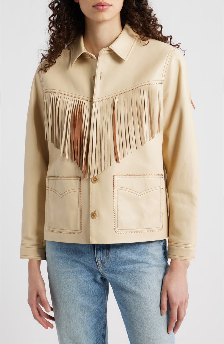 THE GREAT. The Leather Fringe Jacket, Alternate, color, Toasted Almond