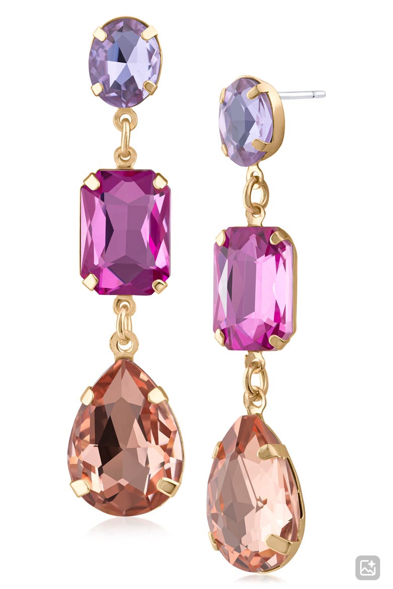 Crystal Drop Earrings, Main, color, PINK/ GOLD