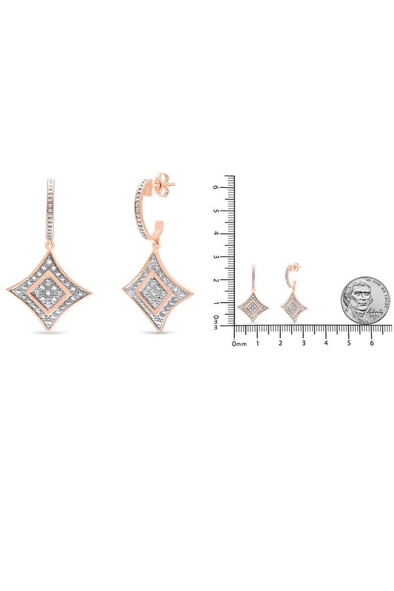 10K Rose Gold Plated Silver Round Diamond Cushion Dangle Earrings, Alternate, color, Pink