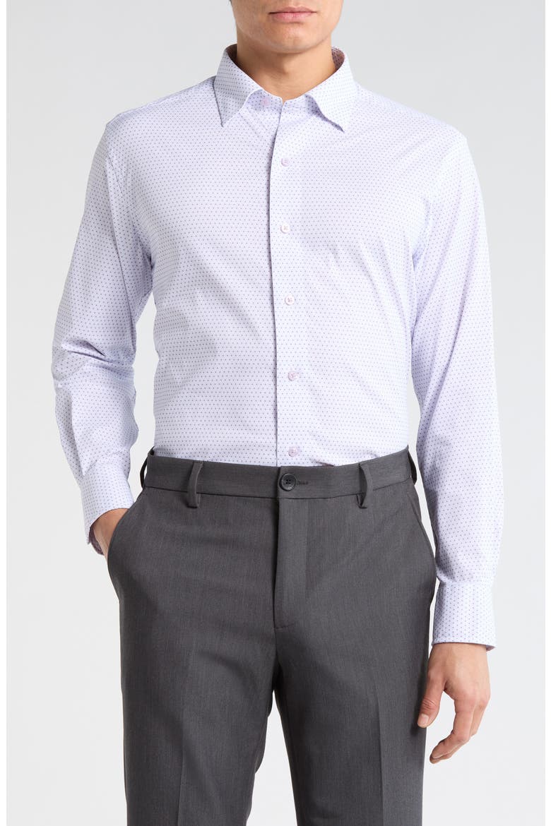 Neat Print Performance Sport Shirt, Main, color, WHITE/ PURPLE