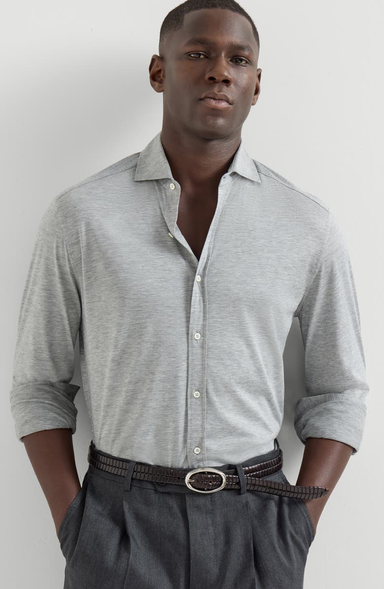 Brunello Cucinelli Spread collar shirt, Alternate, color, Grey