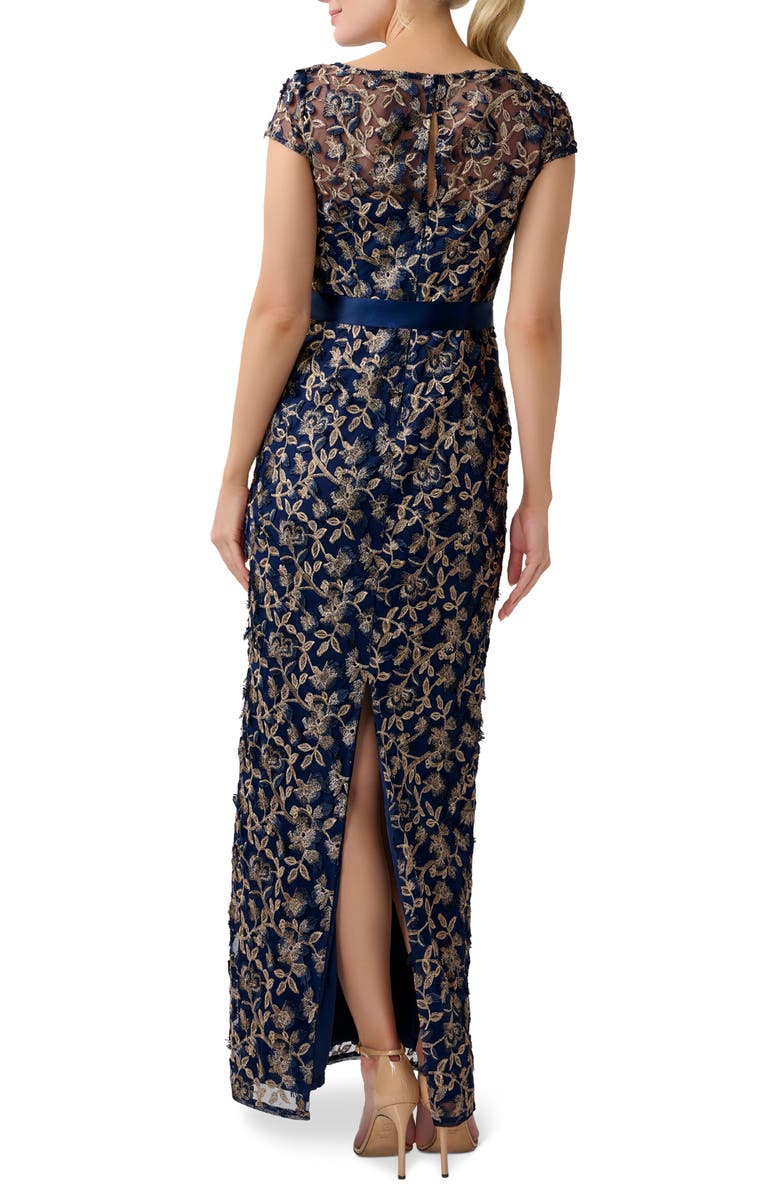 Adrianna Papell Floral 3D Embroidery Column Gown, Alternate, color, 