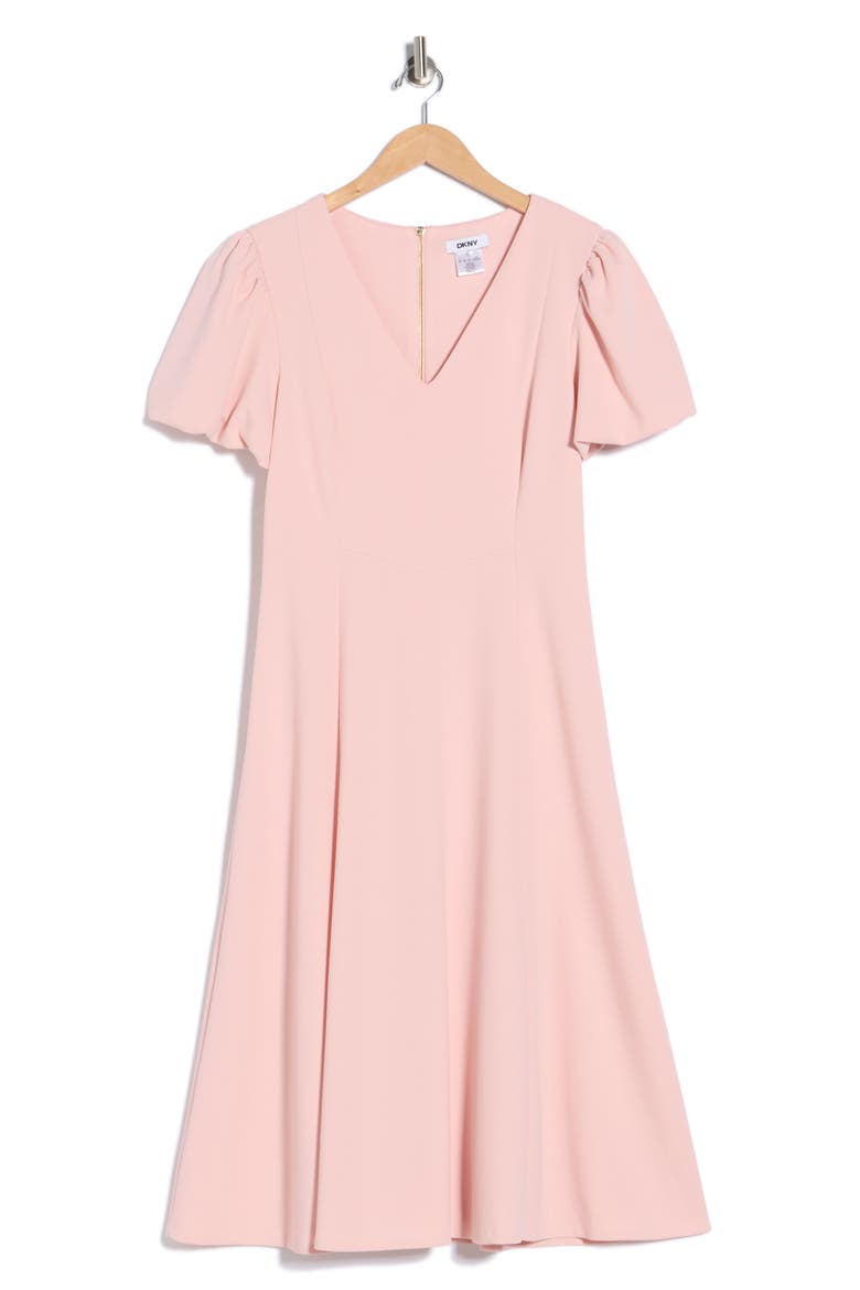 Bubble Sleeve Fit & Flare Dress, Alternate, color, POWDER PINK