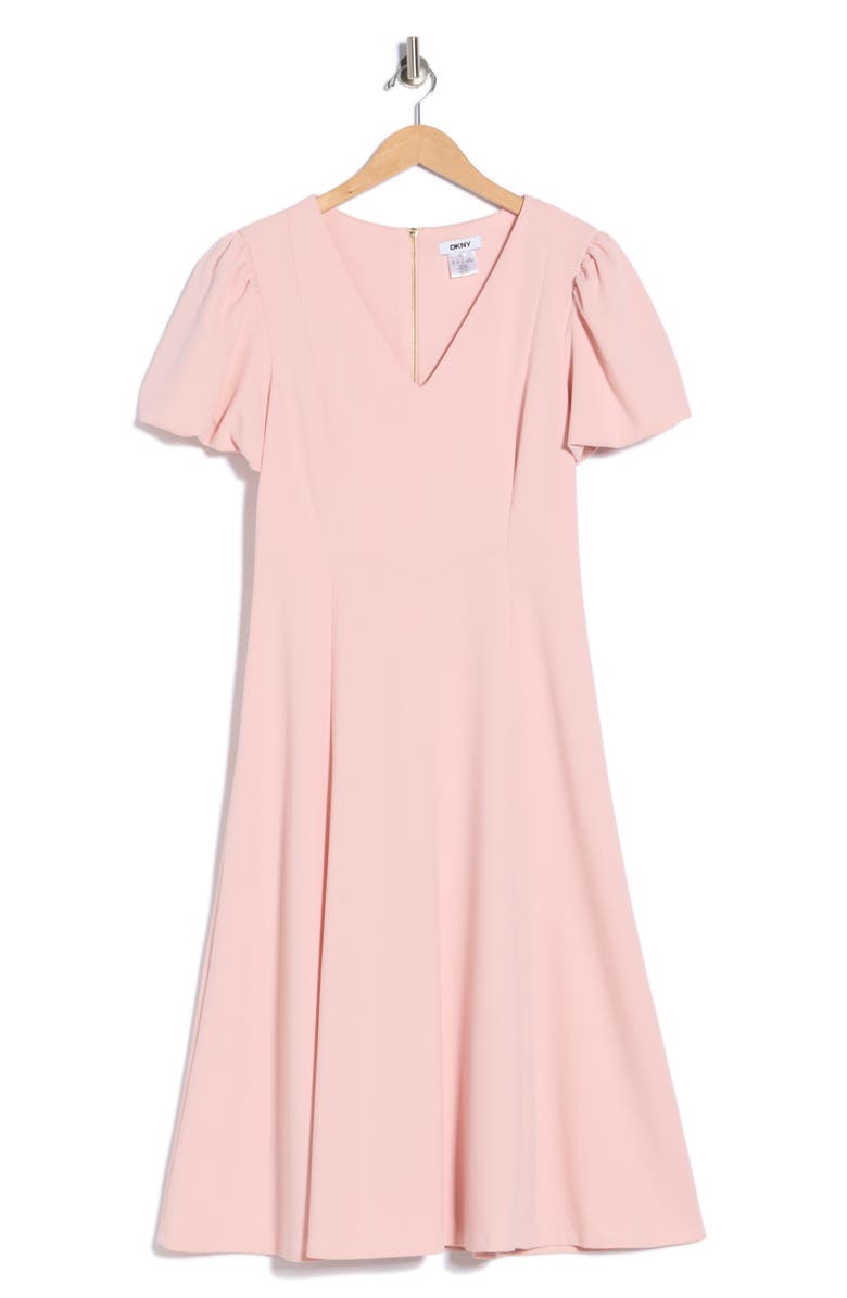 DKNY Bubble Sleeve Fit & Flare Dress, Main, color, Powder Pink