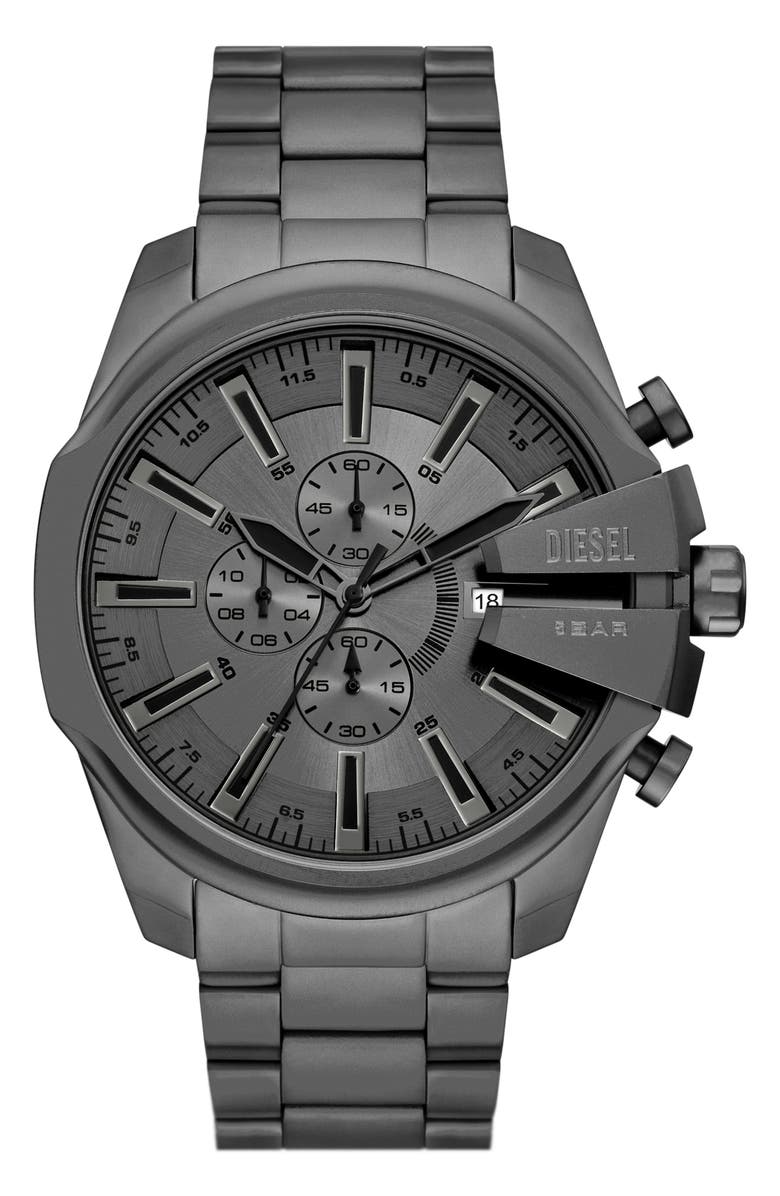 DIESEL<sup>®</sup> Mega Chief Gunmetal Chronograph Bracelet Watch, 48mm, Main, color, Gray