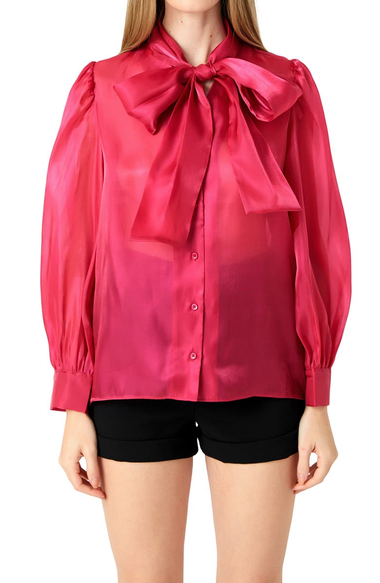 Endless Rose Organza Bow Tie Shirt, Alternate, color, Fuchsia