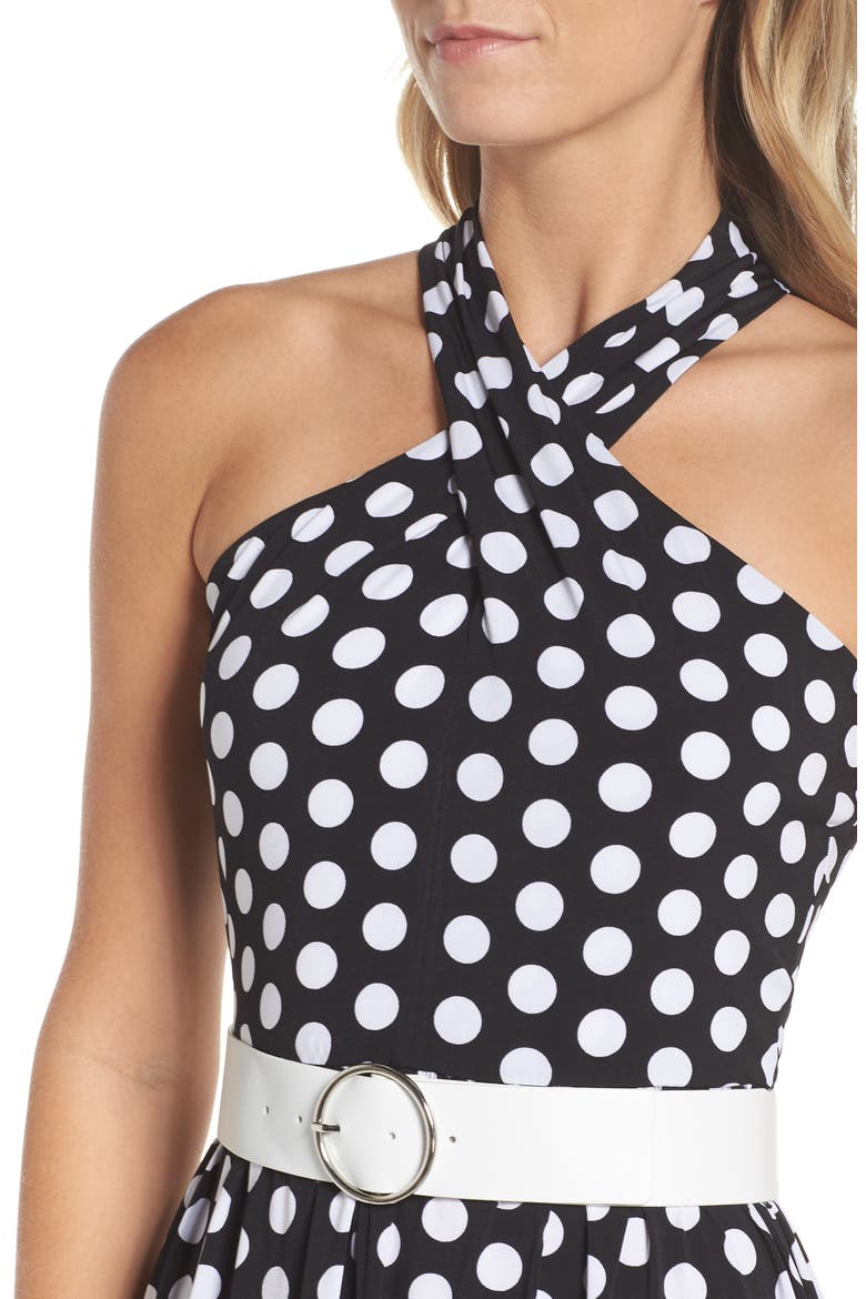 Dot Deluxe Halter Midi Dress, Alternate, color, BLACK/ WHITE