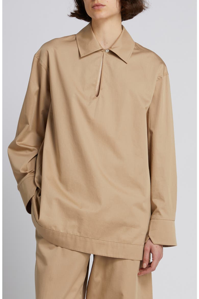 Abano Oversize Long Sleeve Cotton Shirt, Main, color, BEIGE