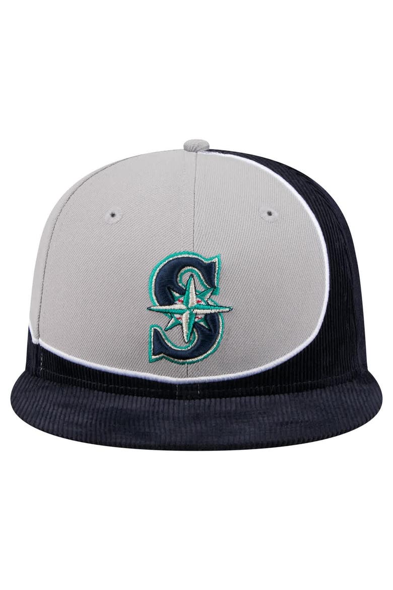 Men's New Era Navy/Gray Seattle Mariners Retro Split Corduroy Snapback Hat, Alternate, color, Navy