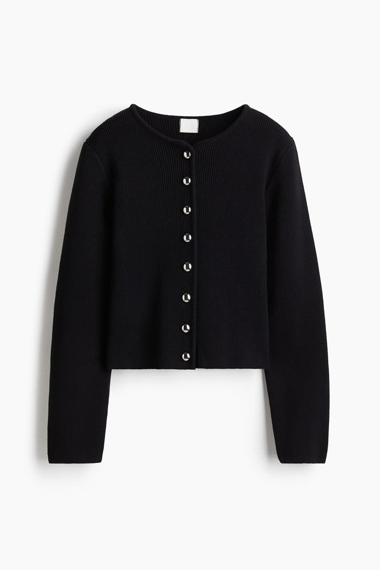 Rib-knit Cotton Cardigan, Alternate, color, Black